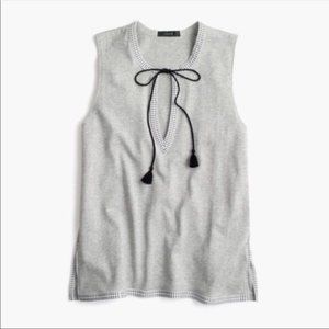 J Crew V Neck Embroidered Tassel Tie Tank